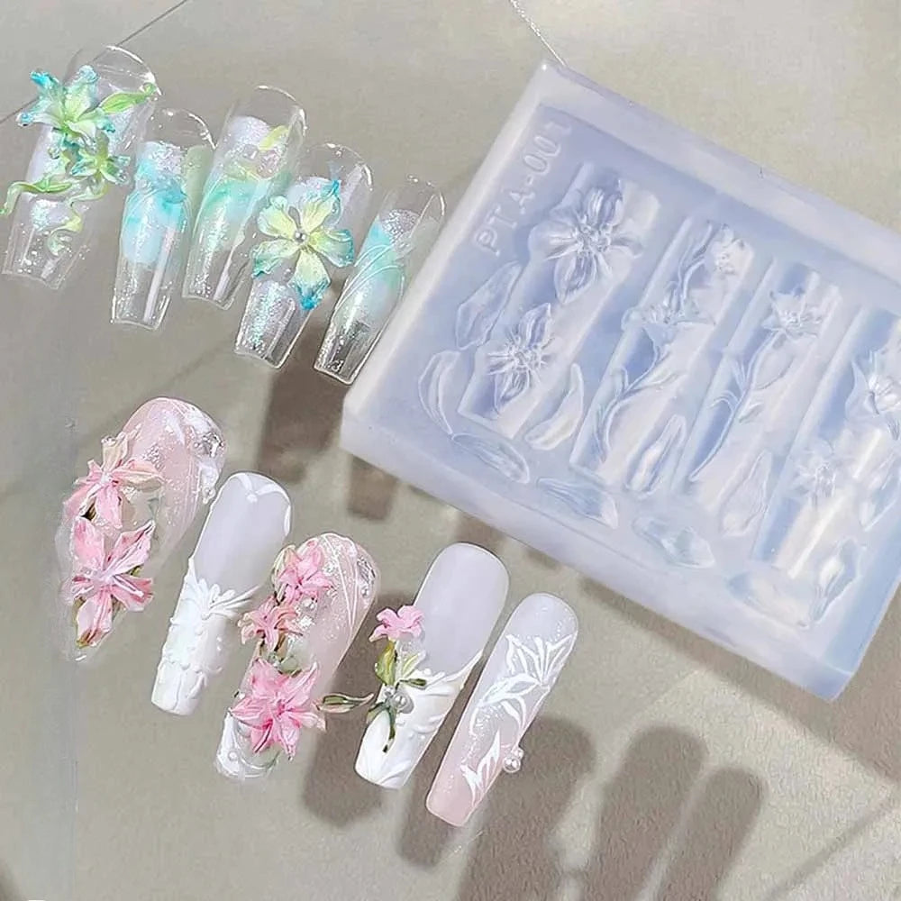 Cake Cream Lace Heart Silicone Nail Mold Sweet Y2K Nail Art Decorations Template DIY Design Transparent Manicure Stencils 1