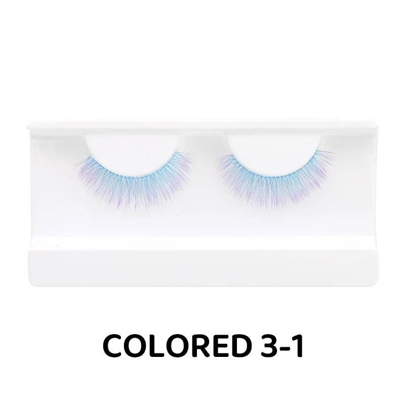 1 Pair Colored Lash Blue Fluffy Strip Lashes Natural Fake Lash Cosplay Makeup Wholesale Color Extension Eyelashes Colorful