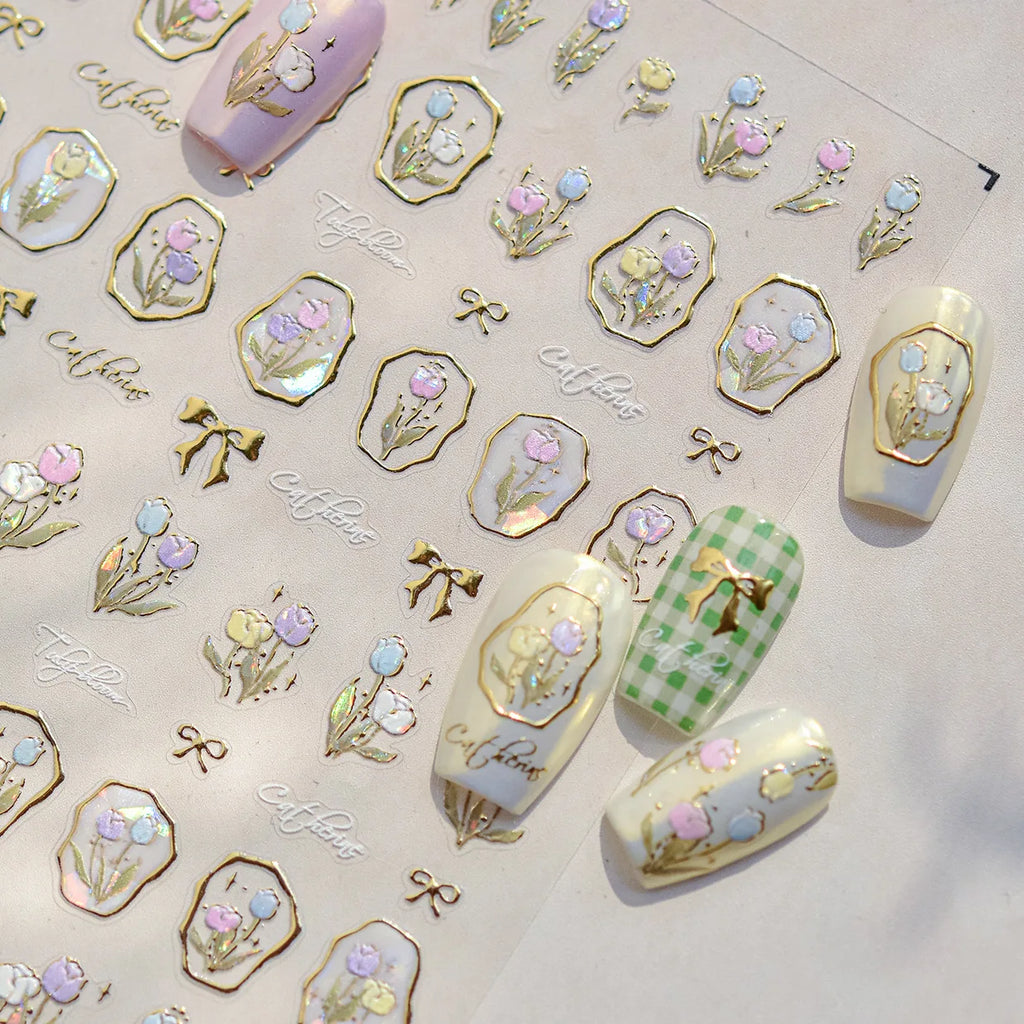 1pcs Dream Flower Window Shell Light Nail Art Stickers Japanese Flower Self Adhesive Stickers Press On Nails Decoration Decals