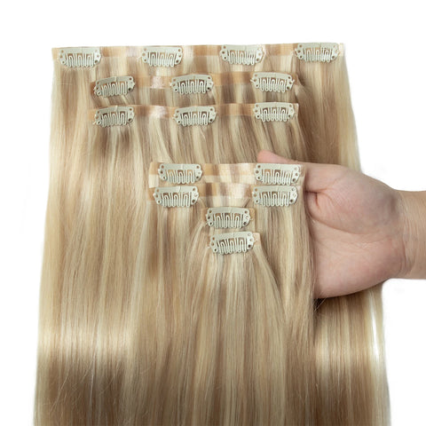 Invisible Thick PU Clip In Human Hair Extensions Seamless PU Weft Tape Clip on Hair For Thick Raw Hair 7PCS 12-24inch 100G-120G