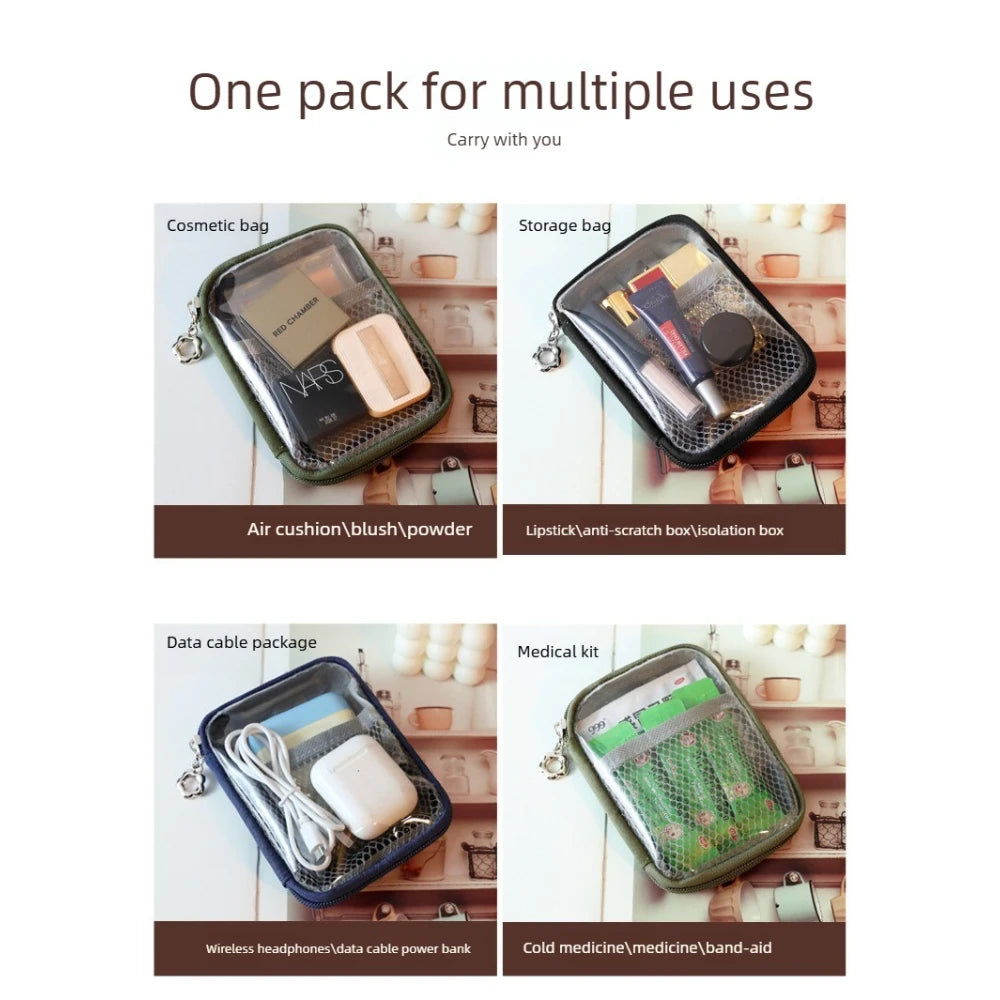 Portable Lipstick Pouch Transparent Touch-Up Cosmetic Pouch Cosmetic Organizer Travel Bluetooth Headphone Charging Cable Pouch
