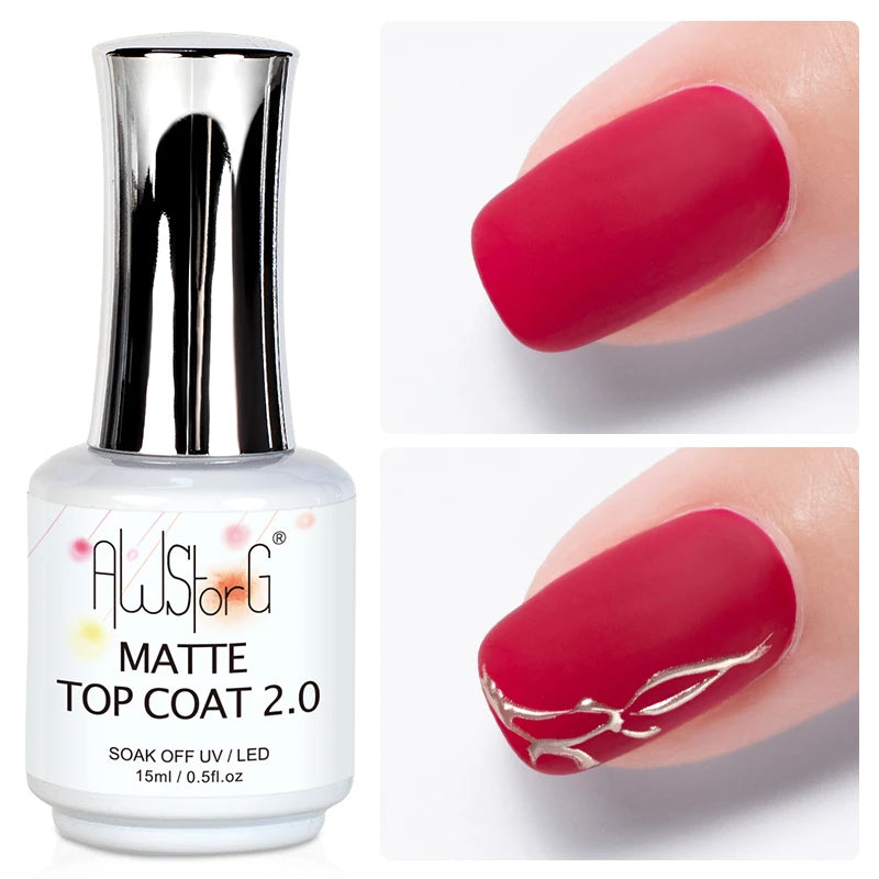 AWStorG 15ml Matt Top Coat 2.0 Non-stick Powder Nail Polish Varnish Semi Permanent Soak Off Gel Nail Polish Manicure Art