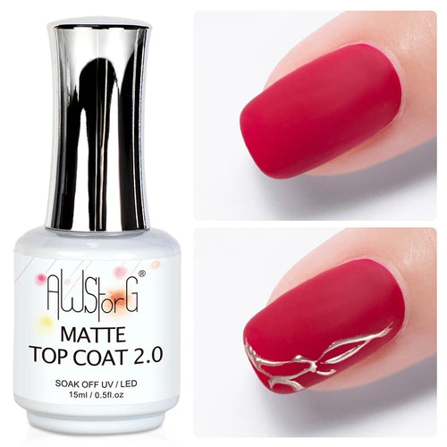 AWStorG 15ml Matt Top Coat 2.0 Non-stick Powder Nail Polish Varnish Semi Permanent Soak Off Gel Nail Polish Manicure Art