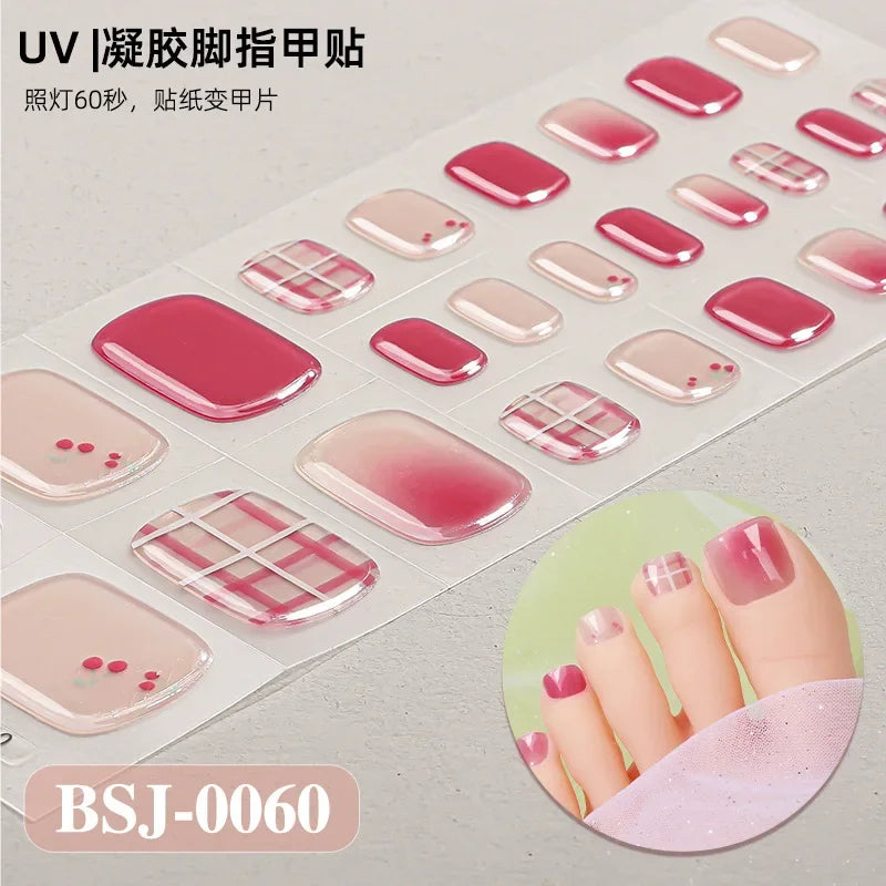 26Tips French Leopard Print UV Gel Toenail Sticker Bronzing Dye Gradient Cross-border Semi Baked Gel Nail Sticker UV Lamp Needed