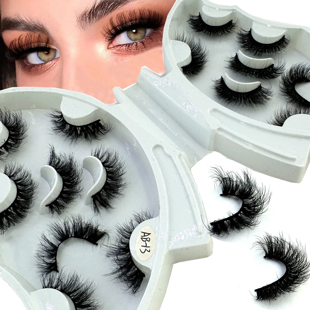 HBZGTLAD 5/8 Pairs of Natural Russian Striped Mink Lashes 3D False Lashes Volume Wavy False Lashes Eyelash Extensions Makeup