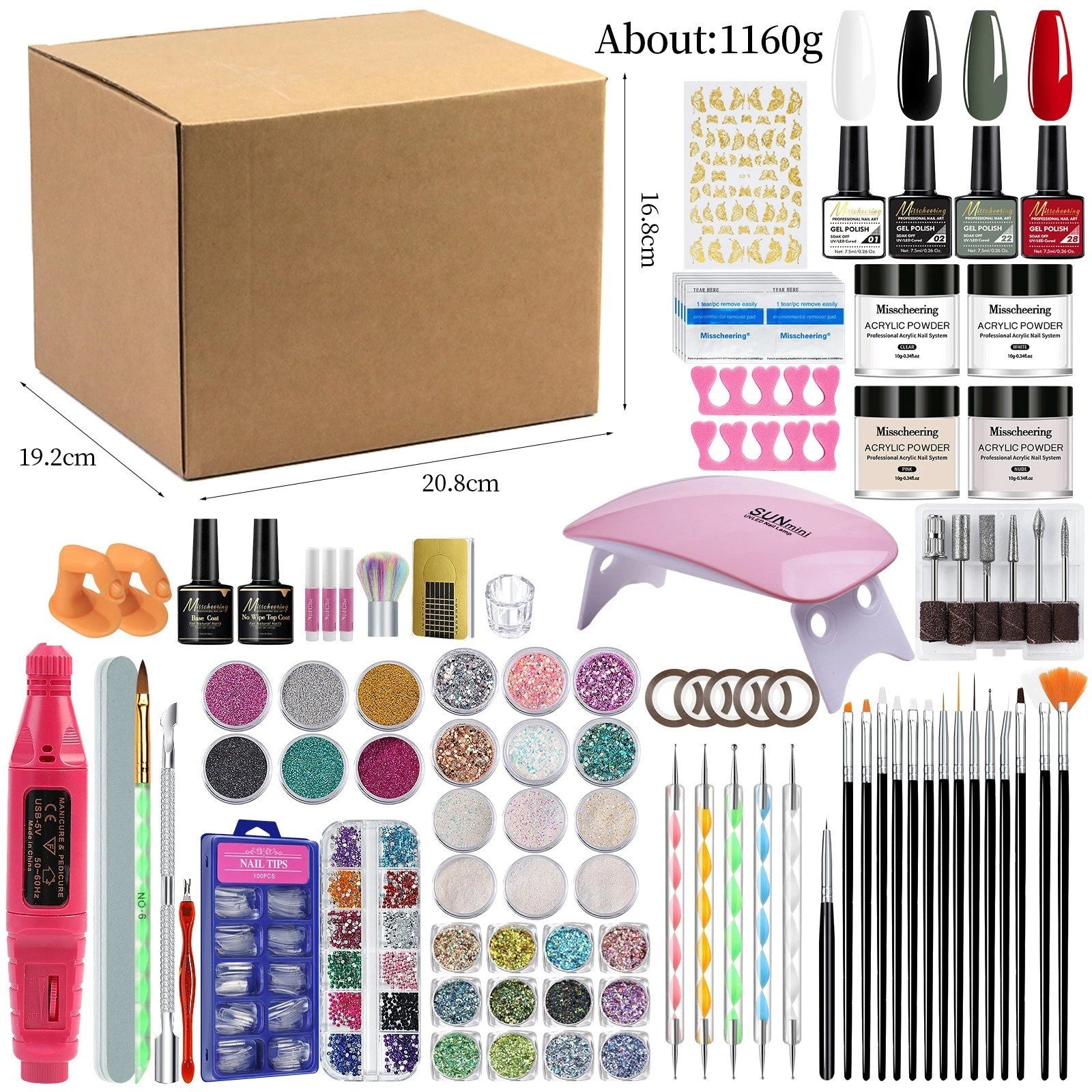 Gel Polish Set Nail Art Kit with UV LED Lamp - Complete Beginner Manicure Tools Kit Including Drill and Brushes for DIY Salon