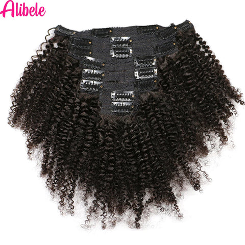 Alibele 4B 4C Afro Kinky Culy Clips In Human Hair Extensions Brazilian Remy Hair Clips in 120G 8Pcs/Set 10-28 Inches For Women
