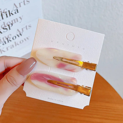 2/4pcs Simple Sakura Pink Seamless Hair Clip Women Acetate Sheet No Bend Bangs Clip Duckbill Clip Hairpins Hair Styling Tool