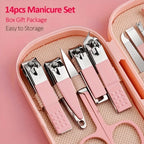 14 Piece Deluxe Nail Care Kit Pink & Blue Stainless Steel Manicure & Pedicure Set with Nail Scissors Clippers Ear Digging Spoon