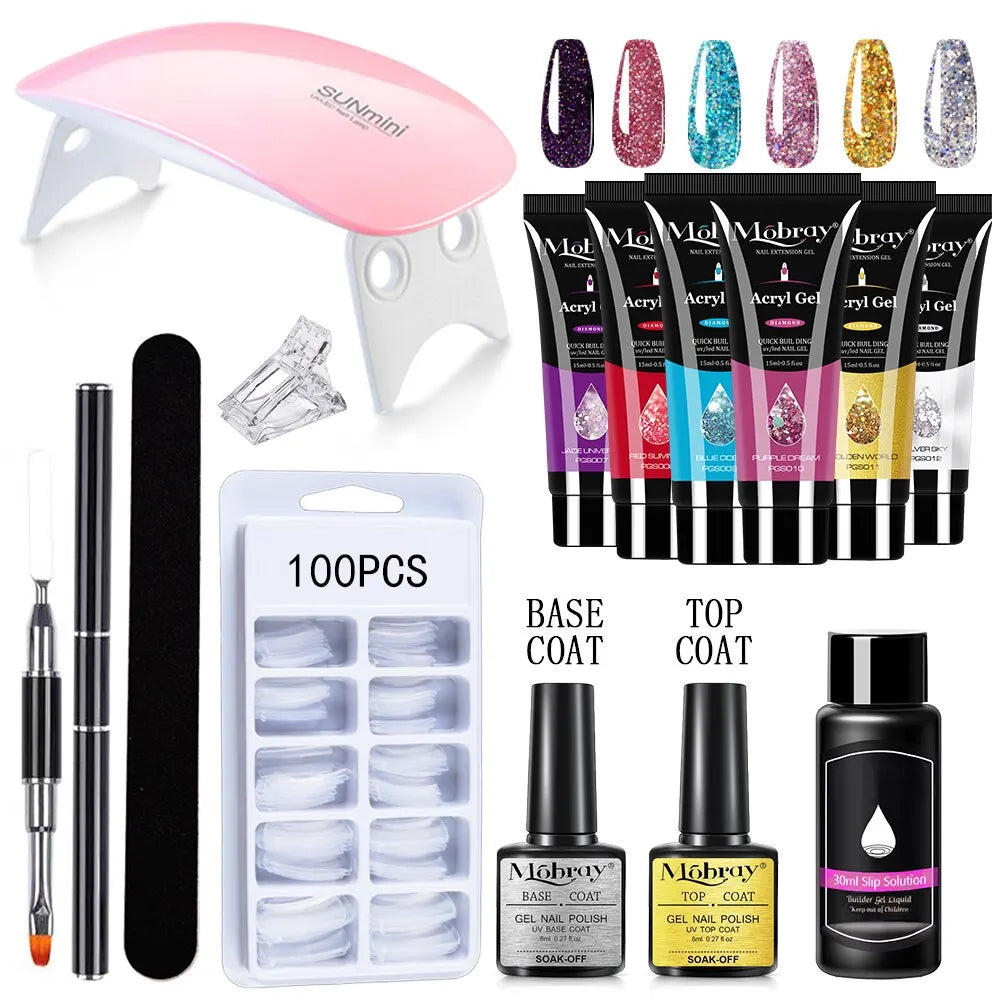 Poly Nail Gel Set 6W LED Lamp Full Manicure Set Vernis Semi Permanent Quick Extension Nail Kit Gel Set For Nails Tool Kit