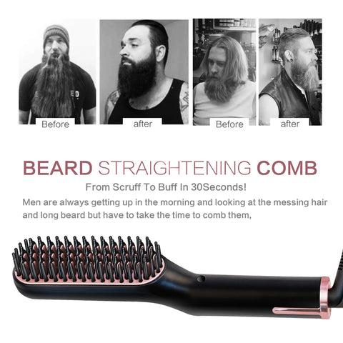 Hot Comb Straightener Heating Comb For Men Beard Electric Negative Ion Hair Straightening Brush Wet Dry Use Quick Hair Styler