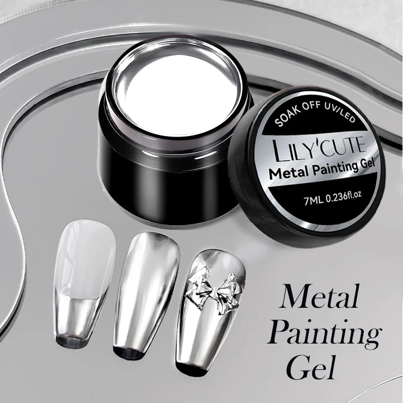 LILYCUTE  5ml Gold Sliver Metallic Liner Gel Nail Polish French Style Super Bright Mirror Pull Line Graffiti Painting Stripe Gel
