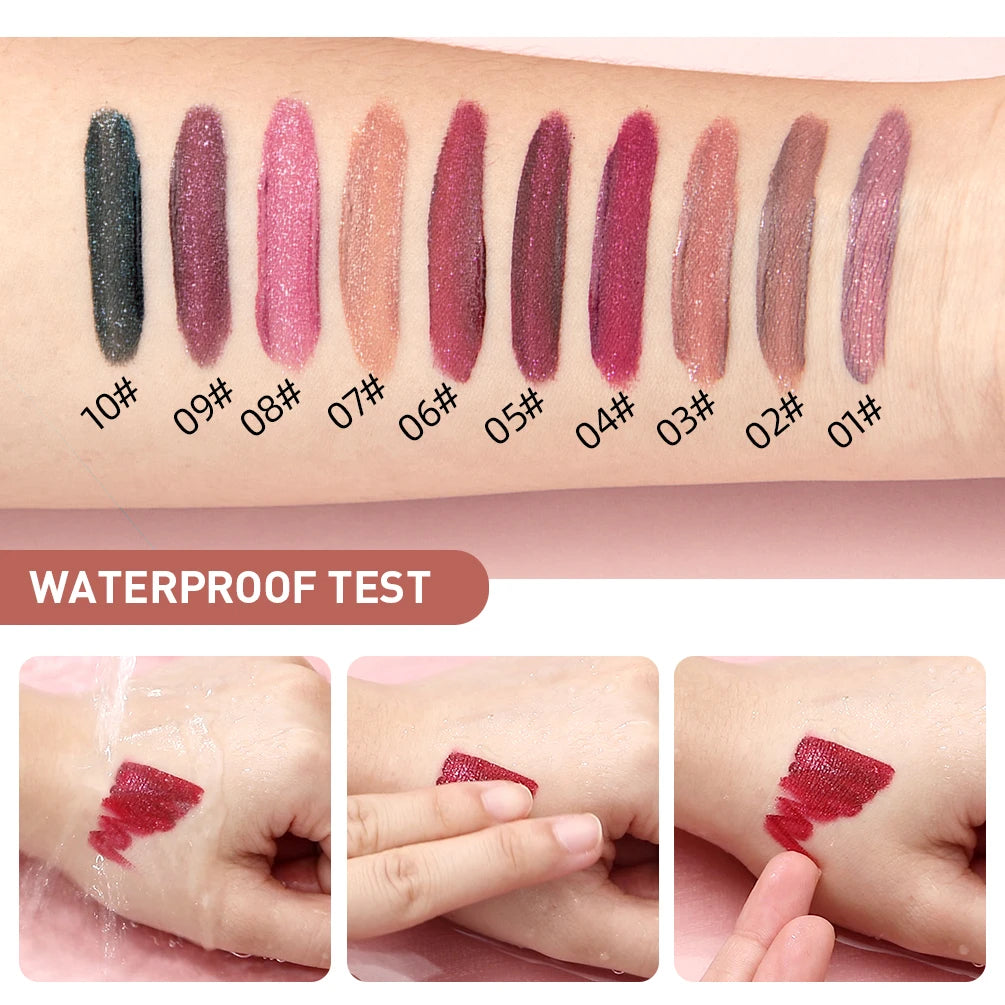 QIBEST Glitter Shimmer Liquid Lipstick High Quality Waterproof Lightweight Lip Gloss Lasting Lip Tint Makeup For Women Lip Stain