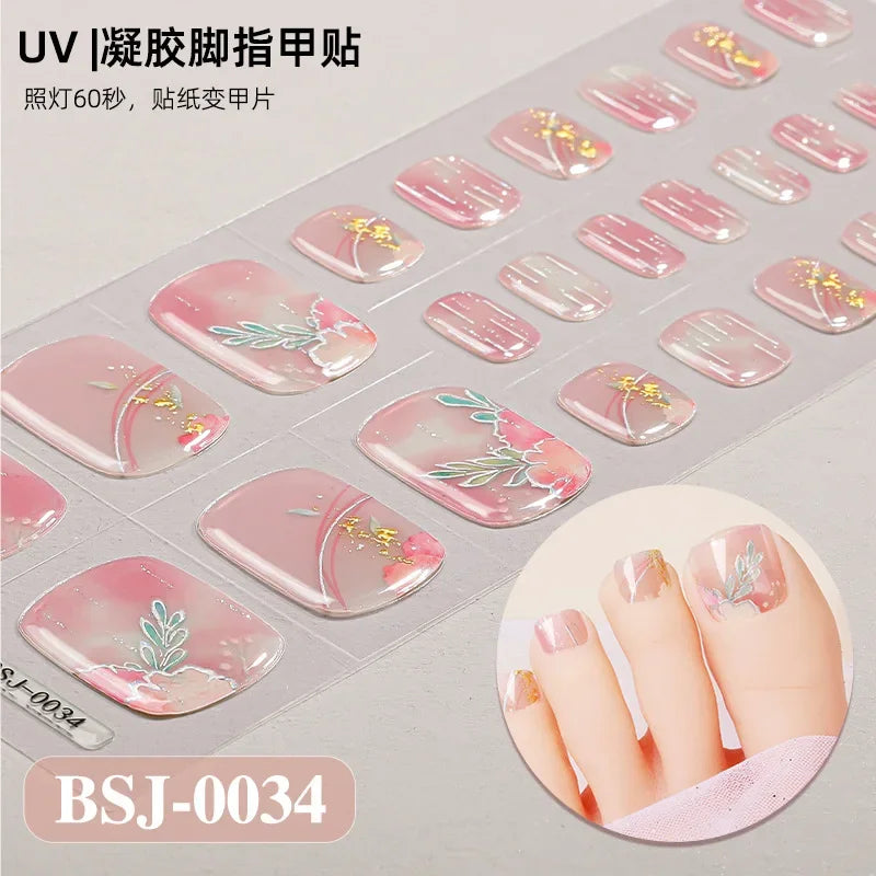 26Tips French Leopard Print UV Gel Toenail Sticker Bronzing Dye Gradient Cross-border Semi Baked Gel Nail Sticker UV Lamp Needed