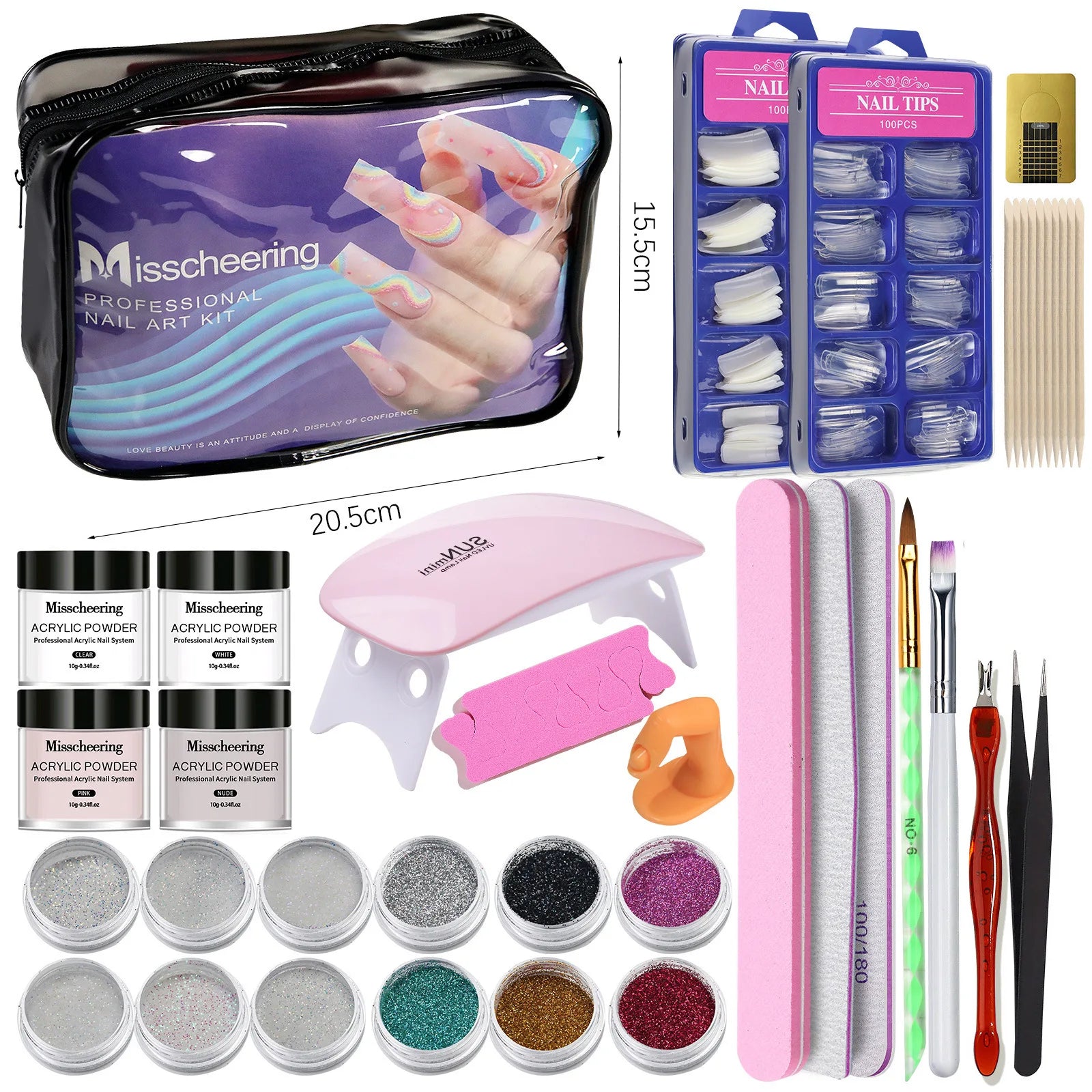 Complete Nail Art Kit with LED Nail Lamp & Manicure Set for Beginners Multi-Color Glitter, French Tips,Nail Drill Tools Included