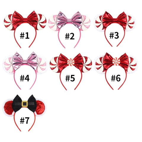 2023 Disney Christmas Mickey Ears Headband For Girls Sequins Bow Festivall Party Hairband DIY Hair Accessories