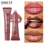 QIBEST Watery Crystal Clear Jelly Lip Oil Lip Balm Moisturizing Smoothing Lip Lines Jelly Pout Lip Gloss Glass Tinted Lip Glaze