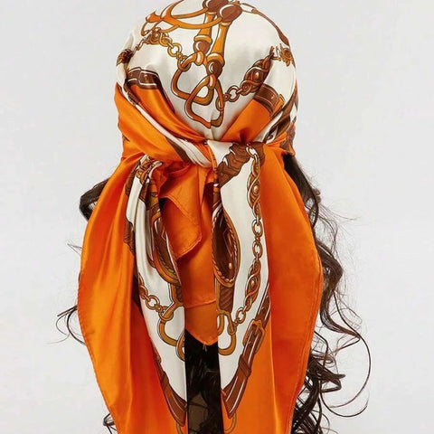 Satin Square Scarf Women Muslim Hijab Elegant 2025 Print Silk Neckerchief Shawl Wraps Headband Handle Hair Accessories Bandana