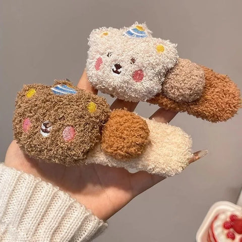 Plush Bear Hair Clip for Women Fashion Large Duckbill Clip Sweet Cute Girl Side Clip Hairpin