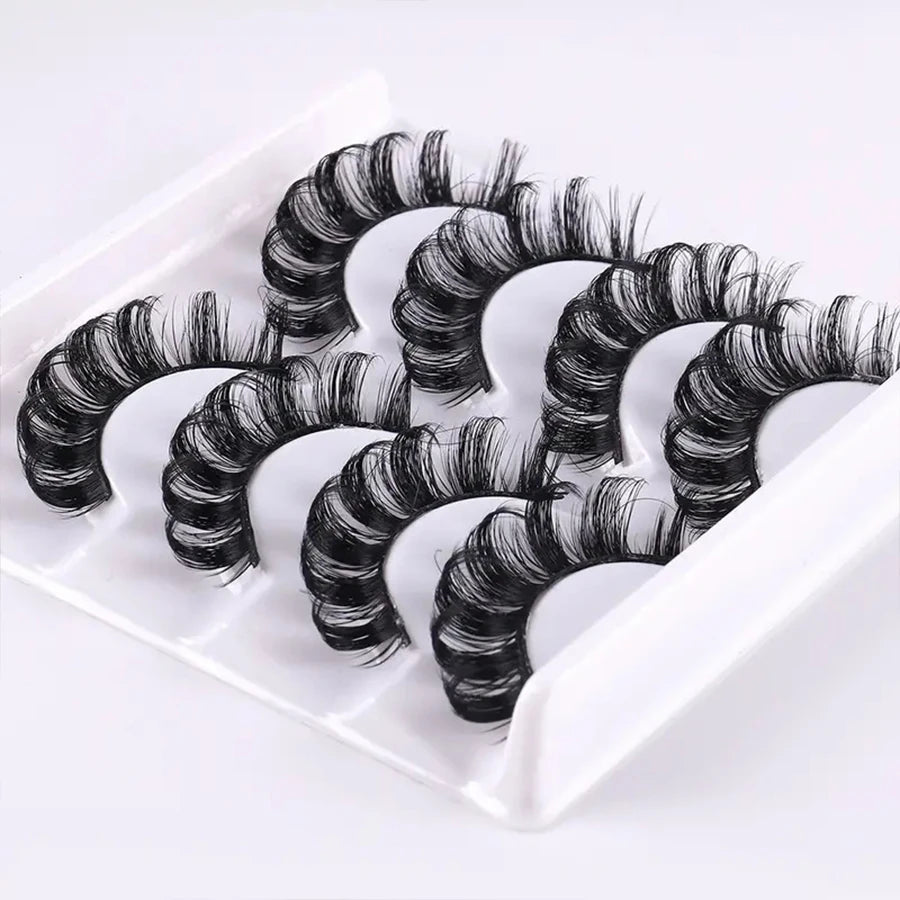4 pairs of Russian striped eyelashes, fluffy artificial handmade eyelashes, 3D Russian roll style false eyelashes