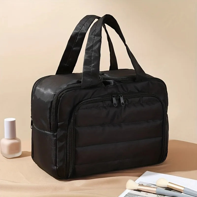 Large Capacity Quilted Makeup Bag-Portable Multi Functional Storage Bag,Layered Design, Durable Nylon,Ideal for Christmas Gifts