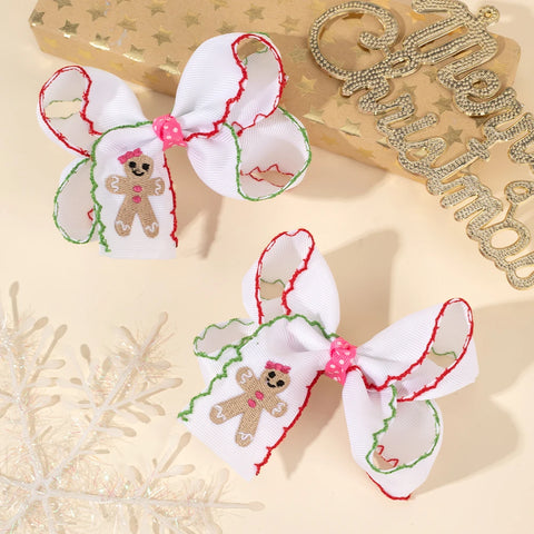 2Pcs Christmas Cartoon Bow Hair Clips Handmade Santa Embroidery Hairpins For Girls Kids Trendy Headwear Hair Accessories Gift