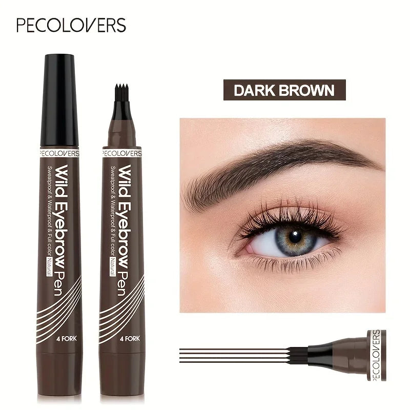5 Colors Liquid Eyebrow Pen, Long Lasting Eyebrow Tattoo Pen, 4-splitted Head Eyebrow Tint Pen , Gray Brown Eyebrow Makeup