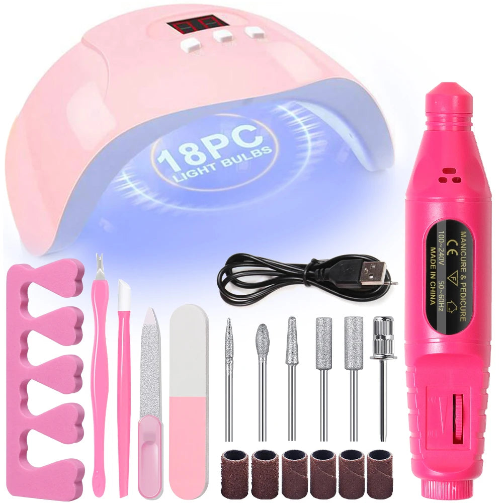 Manicure UV LED Lamp Kit Set UV Lamp and 20000RPM Nail Drill Machine Kit and Remove Dead Skin Manicure Tools Set