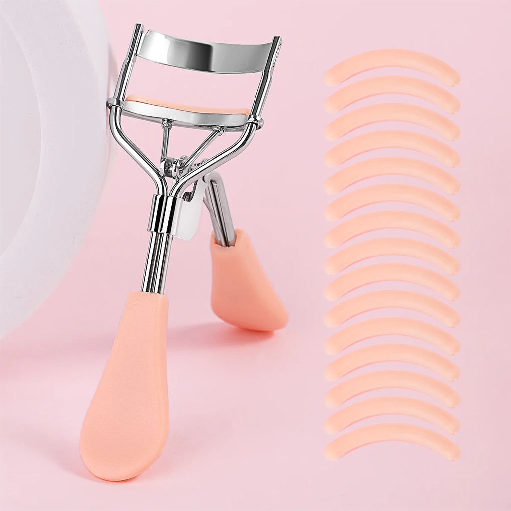 Portable Eyelash Curler with 15 Silicone Pads and Stainless Steel Eyelash Curler, Used for Eyelash Extension and Curling Tools