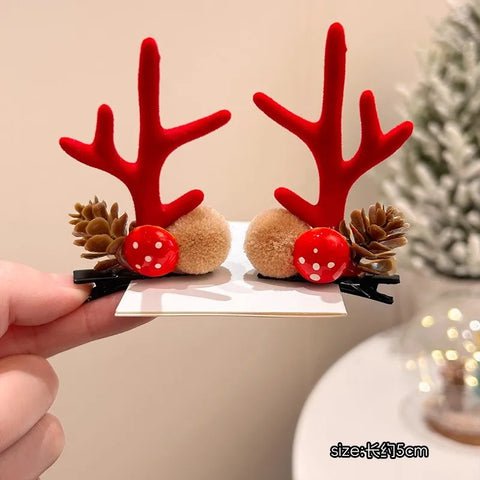 Christmas Hair Accessories 1Pair Cute Cartoon Antler Hair Clips For Women Girls Lovely Hair Ornament Hairpins Barrettes Hairgrip