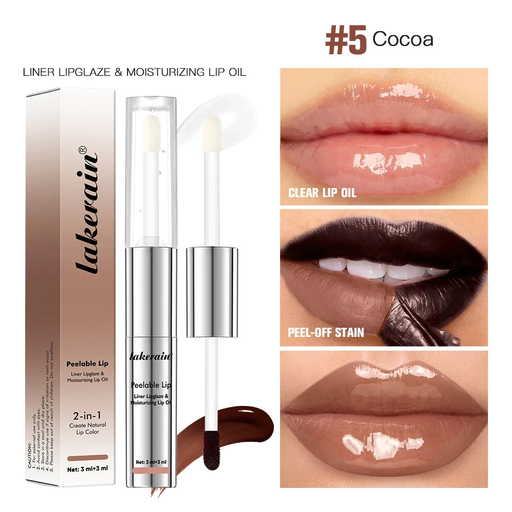 2 In 1 Lip Liner And Lip Gross Double Ended Peel Off Waterproof Matte Nourishing Moisturizing Smudge Proof Lip Tint Cosmetics