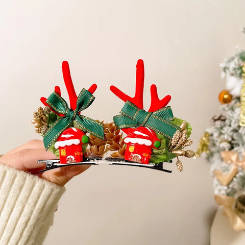Cute Antlers Hair Clips Christmas Hairpin Girl Heart Elk Clips Xmas Winter Hairpin Children Headdress Antler Hair Accessories