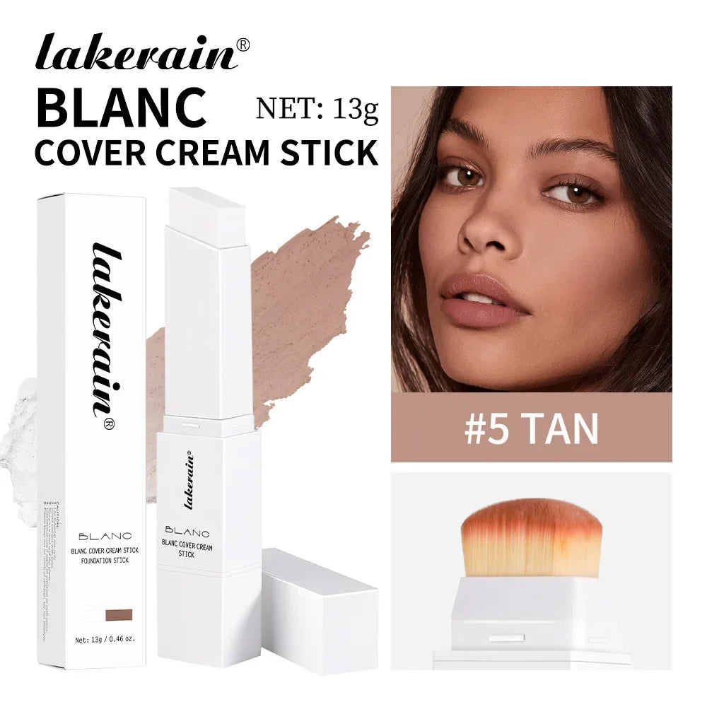 Dual-Ended White Color Changing Foundation Stick With Brush Makeup Smoothly Blending Moisturizing Brightening For All Skin Type