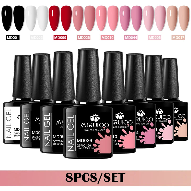 8Pcs 8ml Gel Nail Polish Set , Long Lasting, Lead-Free Semi Permanent Soak Off UV Gel Varnish For Summer, DIY Nail Art Design