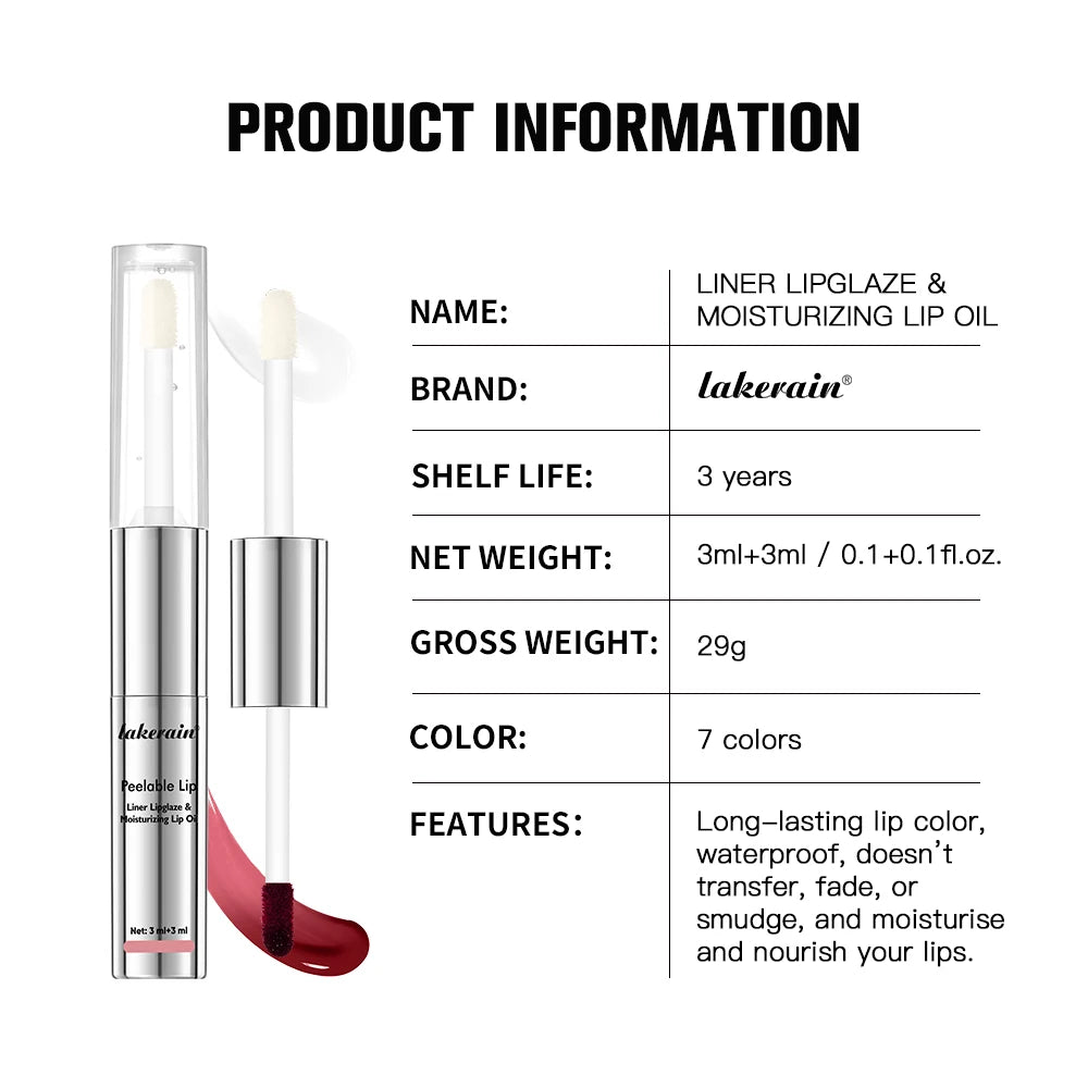 2 In 1 Lip Liner And Lip Gross Double Ended Peel Off Waterproof Matte Nourishing Moisturizing Smudge Proof Lip Tint Cosmetics