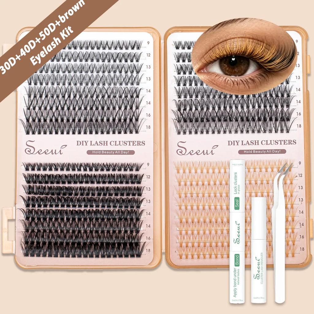 SEEUI Lash Clusters Kit Natural Look Large Capacity Lash Extension Kit with Lash Bond And Seal Eyelash Tweezers