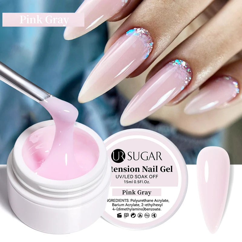 UR SUGAR Milky White Clear Pink Color 15ml Jelly Extension Nail Gel Polish Soak Off UV LED Gel Varnish Manicure Tips Tools