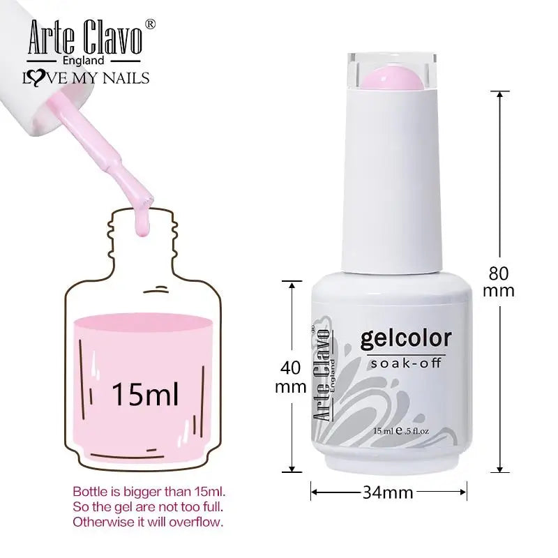 Arte Clavo Transparent Nude Pink Color Jelly Gel Nail Polish Semi Permanent 15ml Top Coat Soak Off UVLED Varnish Nail Art Design