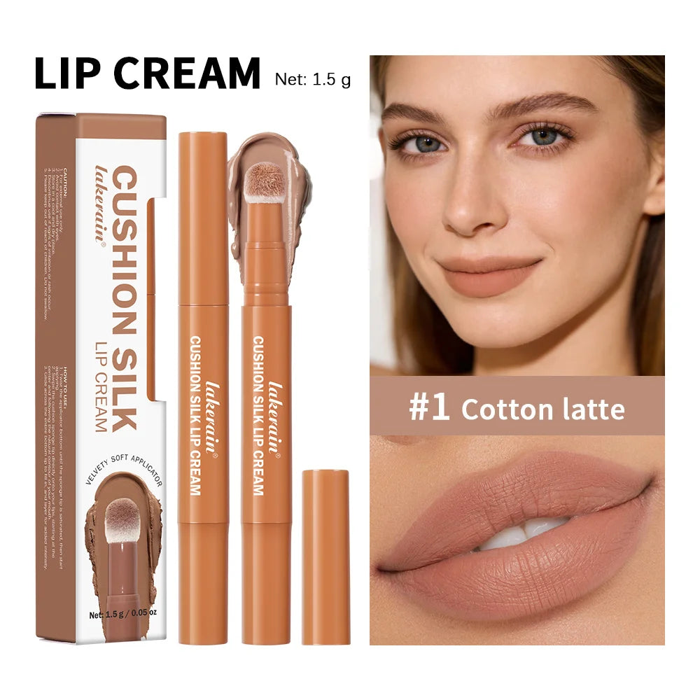 Lip Stain Air Cushion Lip Cream 2 in 1 Lip&Blush Waterproof Matte Lip Glaze Mouth Red Lip Mud Non-fading Non-stick Cup Makeup