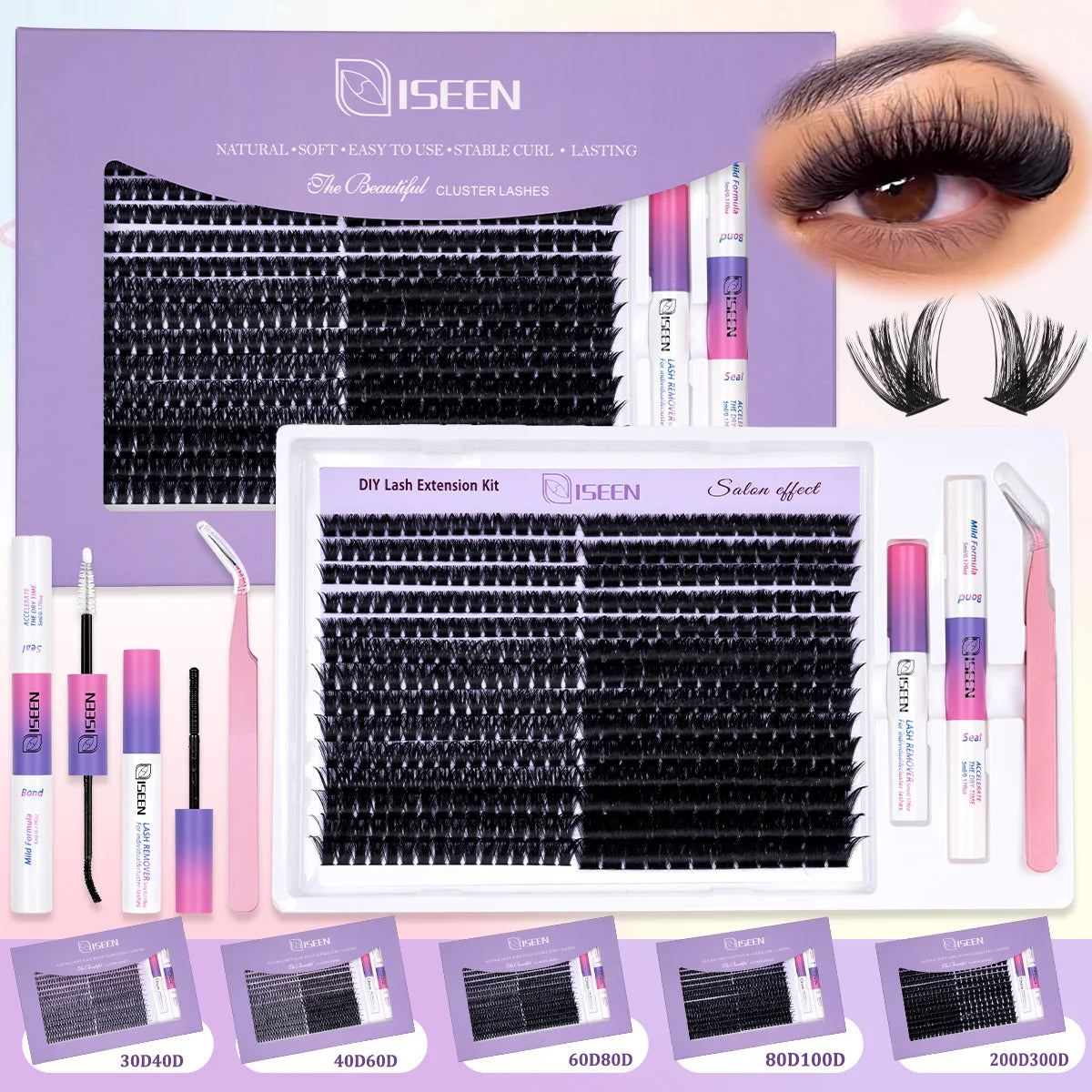Eyelash Clusters Kit Large Capacity Wispy Individual Lashes Natural DIY Cluster Eyelash Extensions Makeup Tool