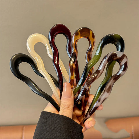 7Pcs/Set Matte U-Shaped Hair Sticks Fork Fashion Acetate Acrylic Hairpin Geometric Design Headwear Women Girls Hair Accessories