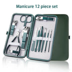 Green 6-18 Pcs Manicure Set With Leather Case Professional Foot And Face Care Tool Kits Stainless Steel Nail Clipper Sets Gift