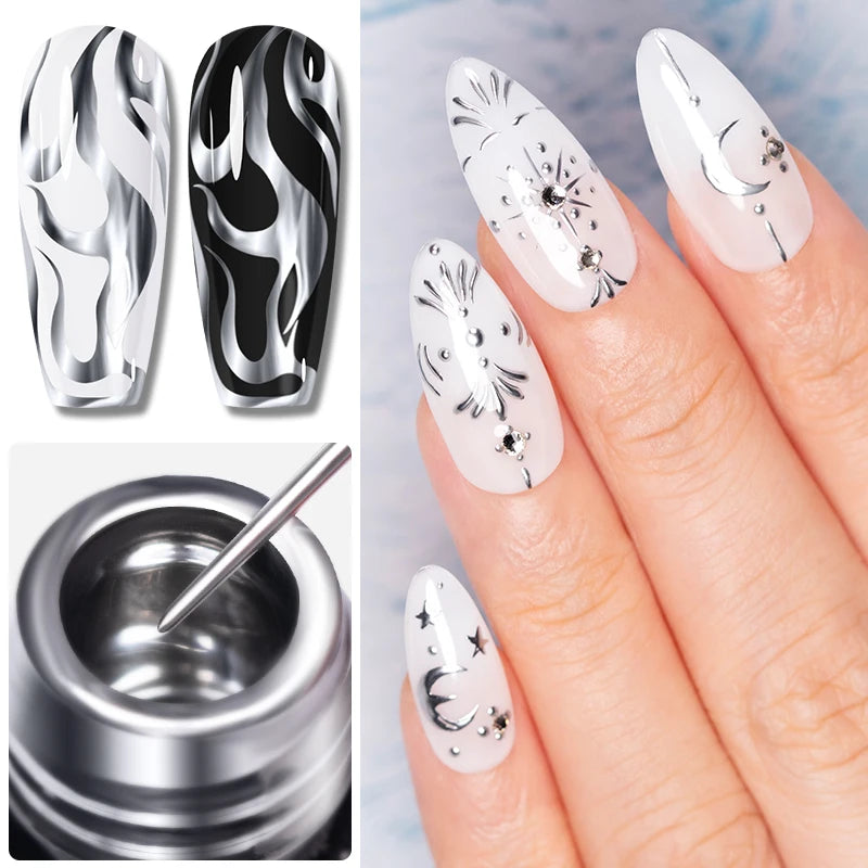 PUENTE 5ml Metallic Painting Liner Gel Polish Bright Mirror Effect Semi-Permanent UV Nail Varnish For Stunning French Nail Art