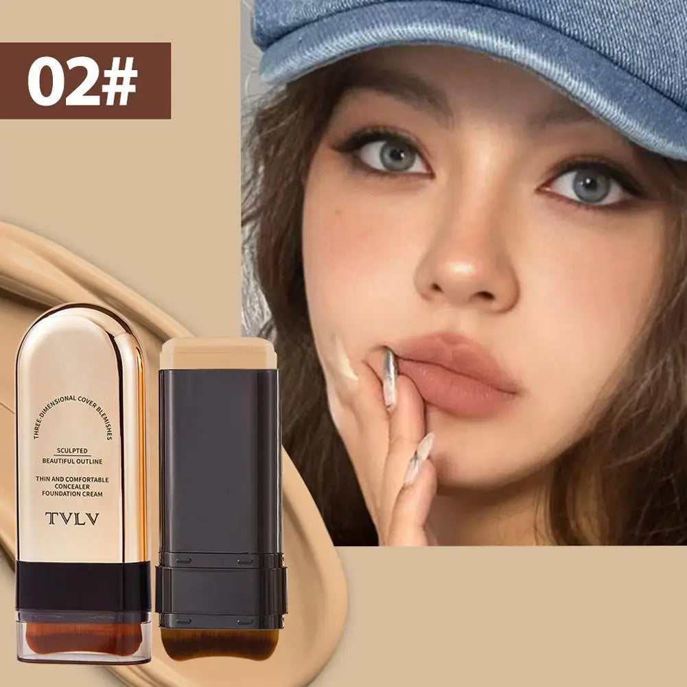 Waterproof Concealer Foundation Stick With Brush - All-in-One Long-Lasting, Oil Control, Brightening Makeup Natural Matte Finish