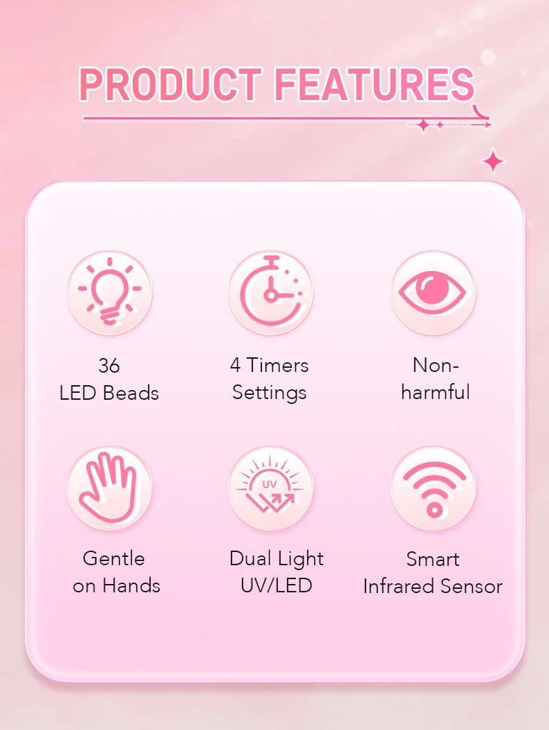 168W UV LED Nail Lamp 36LEDS Gel Polish Drying Lamp With Automatic Sensing 4 Timer Professional Nail Dryer Manicure Salon Tools
