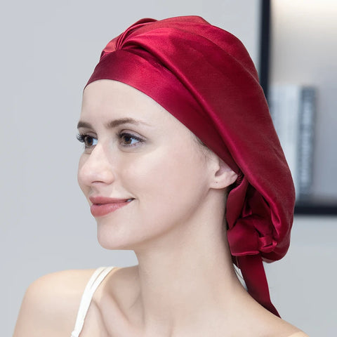 100% Mulberry Silk Bonnet Sleep Hair Cap Care Bonnets With Elastic Tie Bands Silk Cap Adjustable Cap For Curly Hair Bonnets