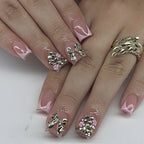 24pcs Short Duck Shaped False Nails Y2k Punk Style Rose Pink Black French Tips Press On Nail Diamond Star Flower Decor Fake Nail