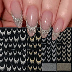 Reflective Glitter French Nail Art Stickers Sparkly Gold Silver Tassel Line Geometric Grids Adhesive Sliders Decals DIY Manicure