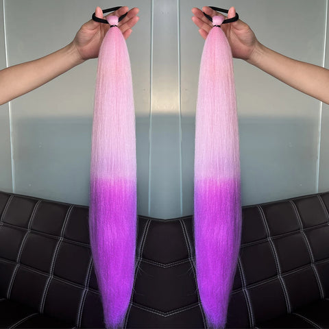 Synthetic 2Pcs Straight Ponytail With Elastic Hair Tie Colorful Braiding Ponytail Hair Extensions Hair Accessories For Women