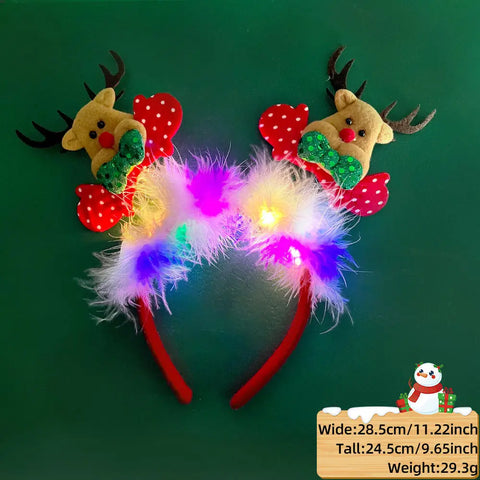 Christmas Hair Band Glowing Headband Xmas Tree Snowflake Hair Band Deer Horn Light Flashing Headwear Merry Christmas Gift